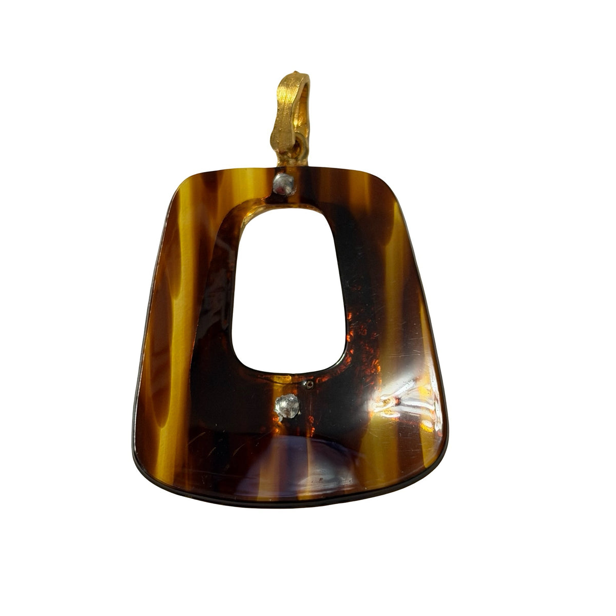 Vintage Tortoiseshell Lucite Geometric Pendant Gold Tone Modernist 2.5 Inch