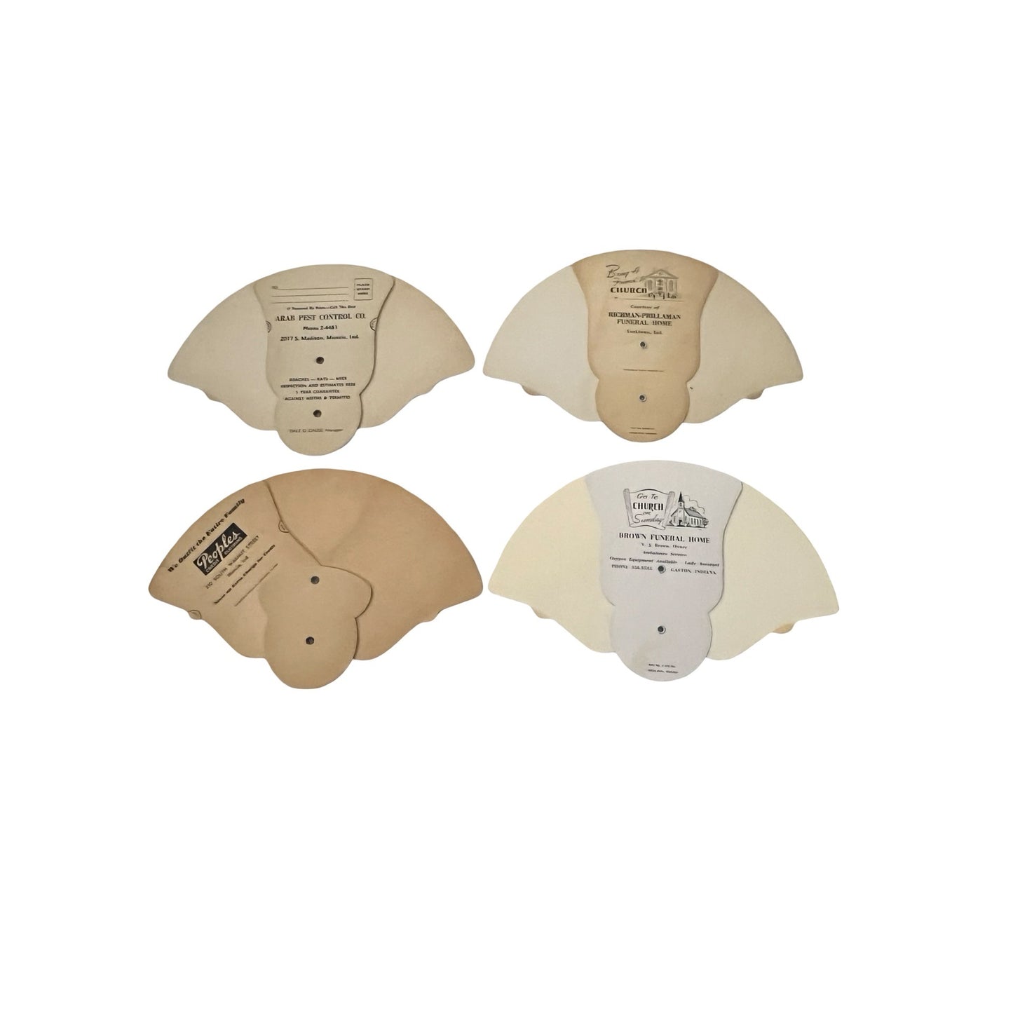 Vintage Muncie Indiana Advertising Hand Fans Lot of 4 Funeral Home Church Mid Century Paper Ephemera