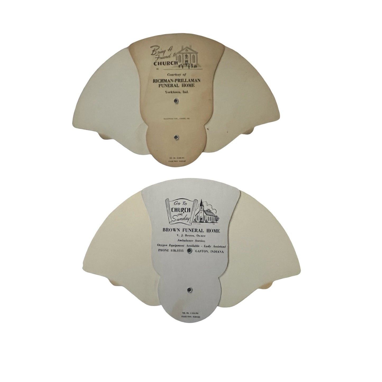 Vintage Muncie Indiana Advertising Hand Fans Lot of 4 Funeral Home Church Mid Century Paper Ephemera