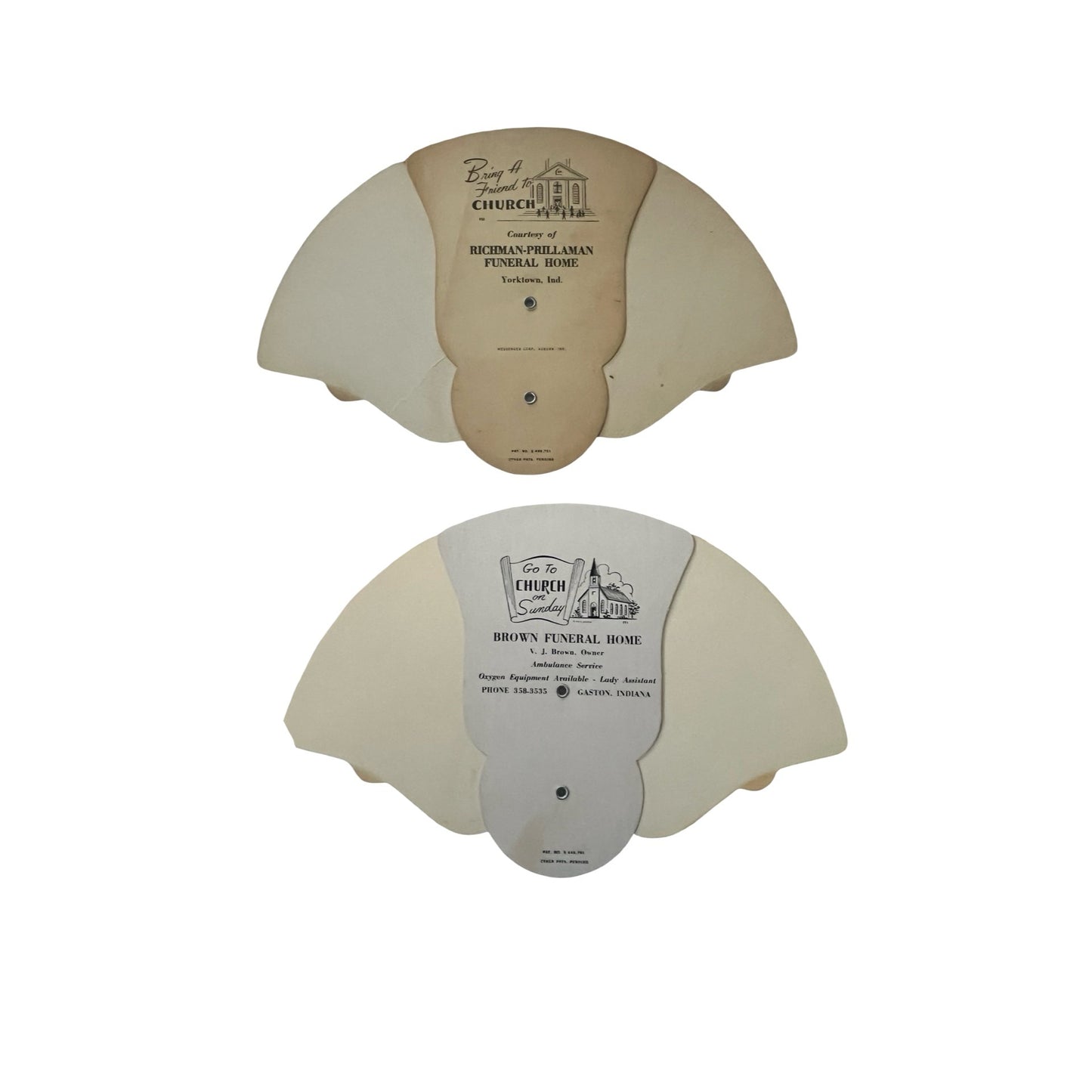 Vintage Muncie Indiana Advertising Hand Fans Lot of 4 Funeral Home Church Mid Century Paper Ephemera