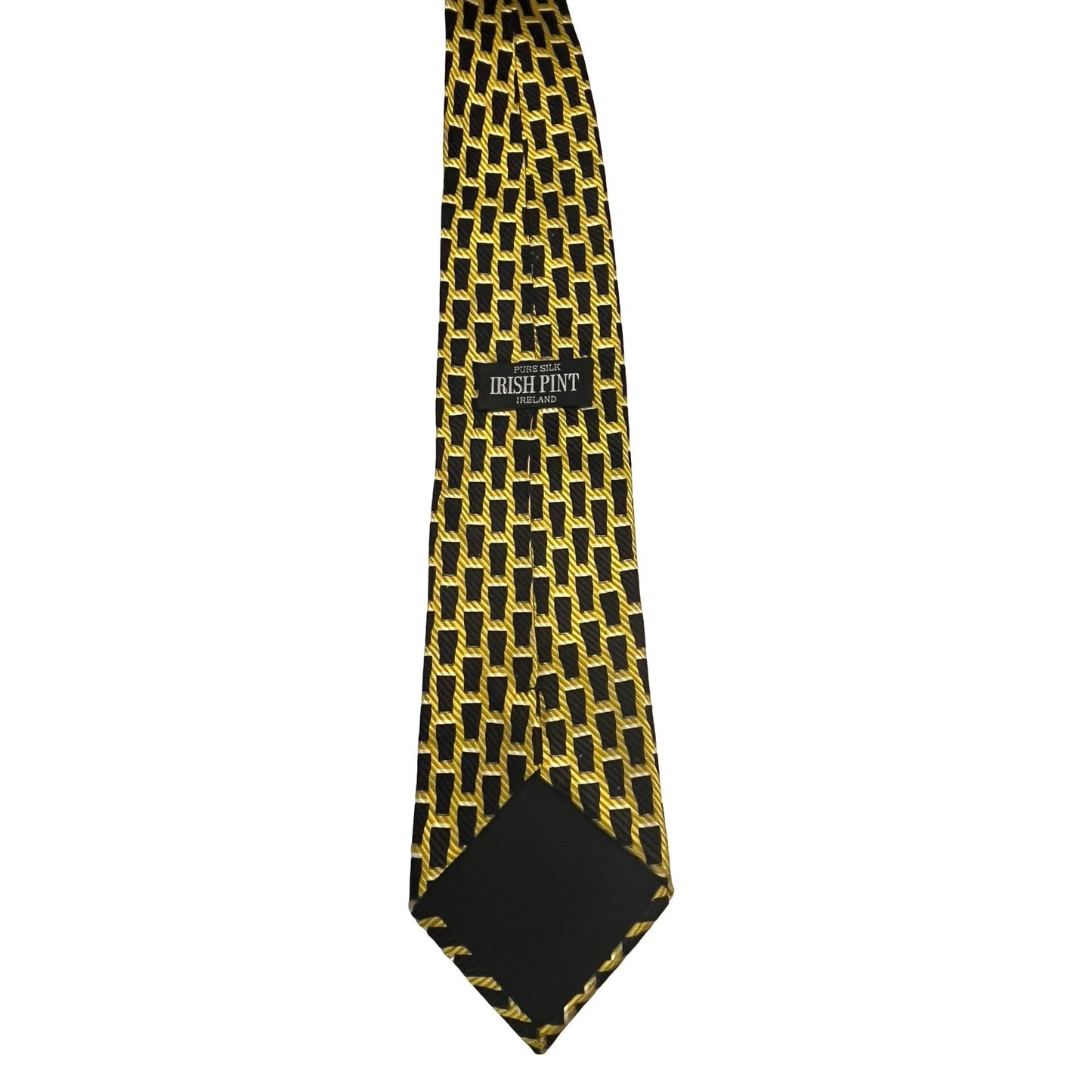 Irish Print Pure Silk Tie Black Gold Geometric Pattern Ireland Vintage