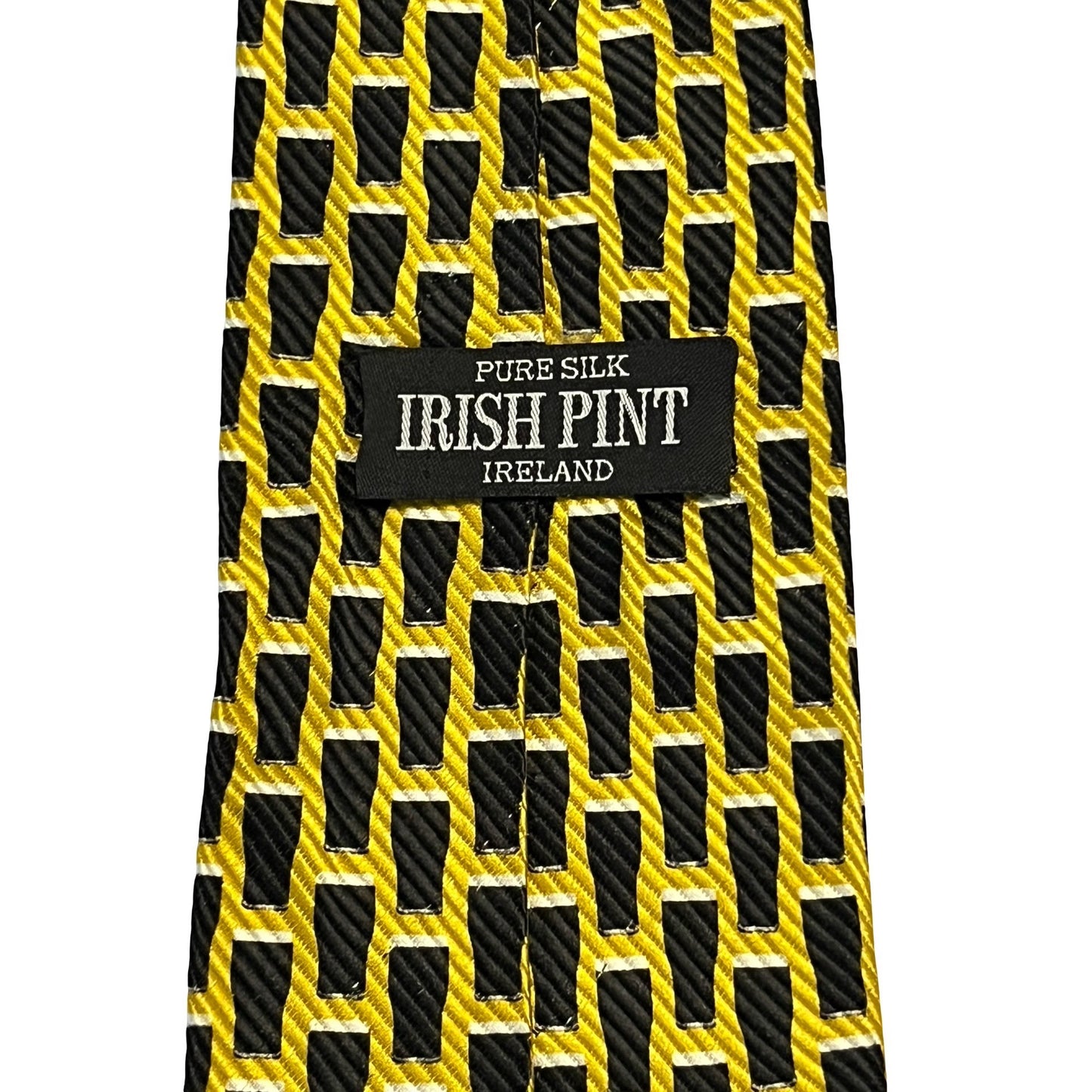 Irish Print Pure Silk Tie Black Gold Geometric Pattern Ireland Vintage
