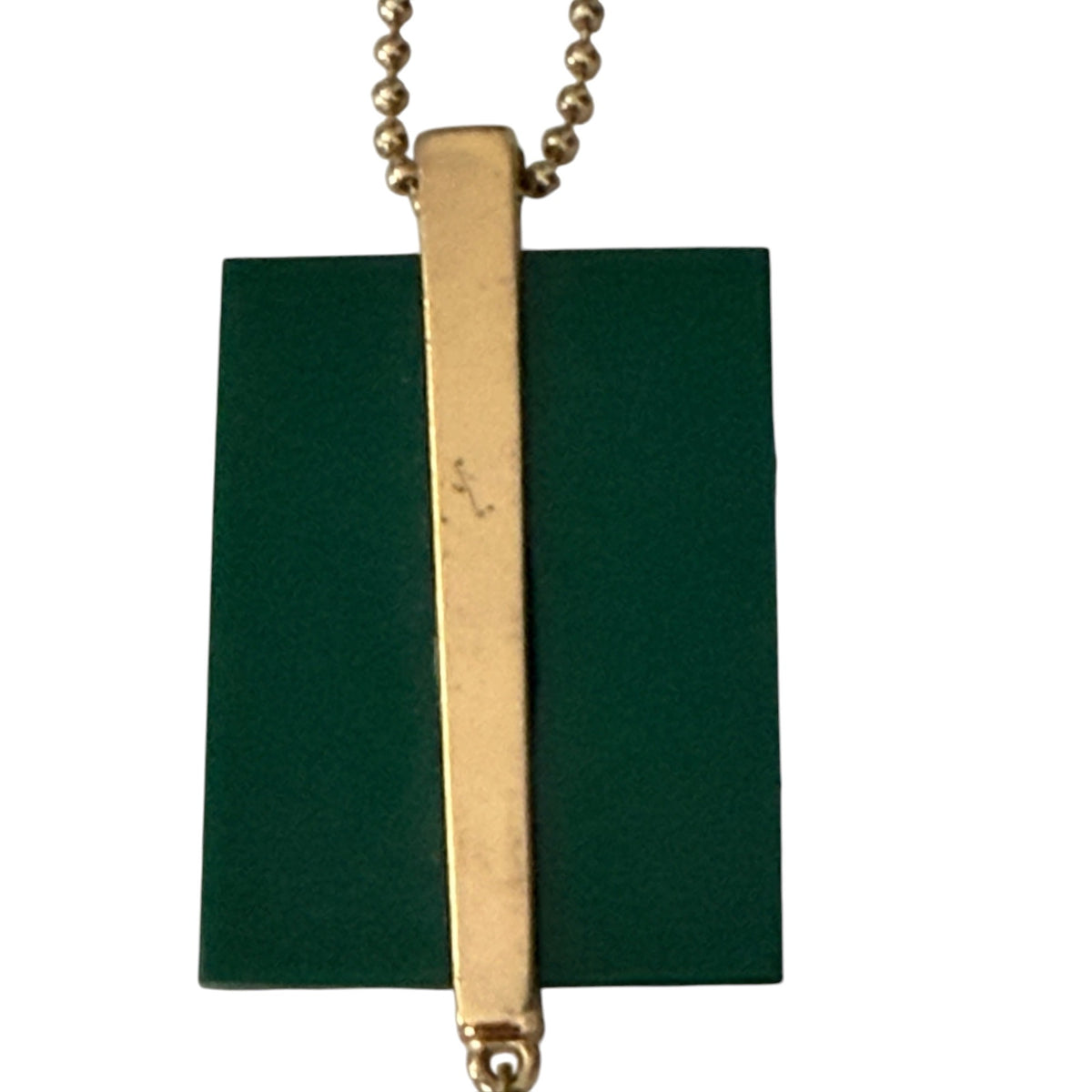 Gold Tone Green Geometric Pendant Chain Tassel Necklace 25 Inch