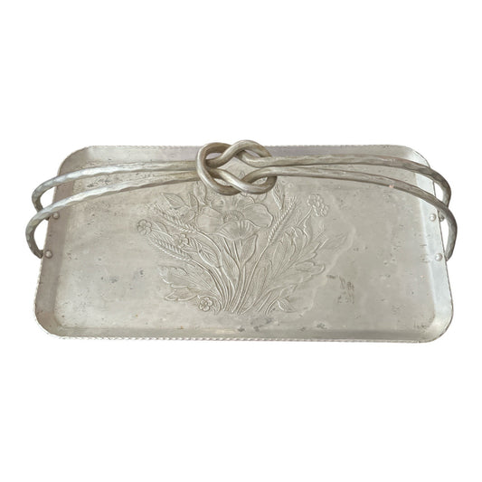 Vintage Everlast Metal Hand-Forged Aluminum Tray | Floral Engraving & Knot Handles | 13x7"