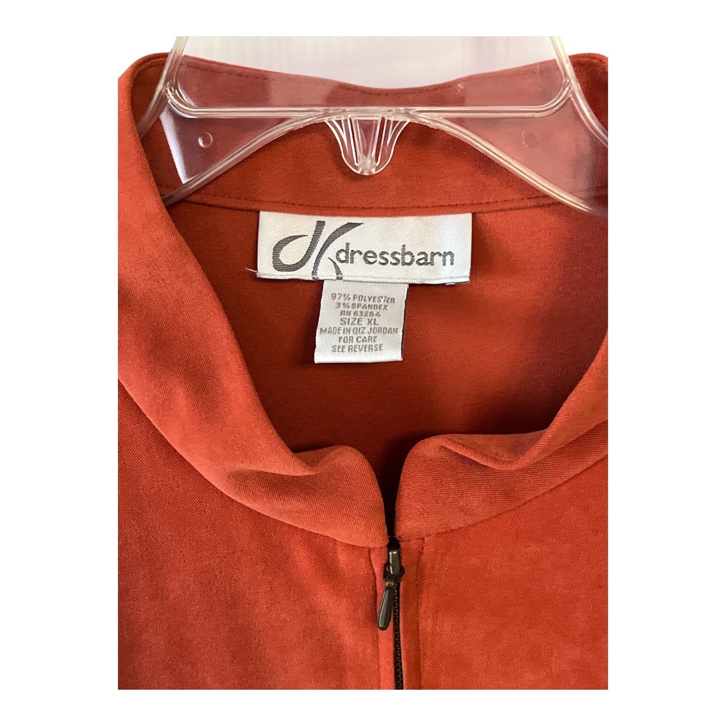 Dressbarn Faux Suede Rust Jacket – Women’s XL – Mandarin Collar – Zip Front – 44 x 26