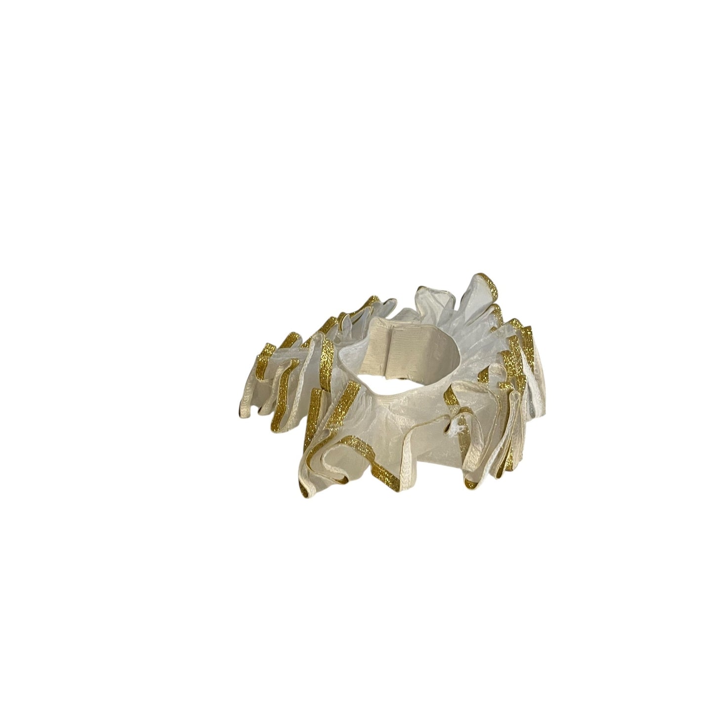Vintage White Gold Ruffle Collar Dance Costume Neck Piece Elastic Hook Loop 14.25”