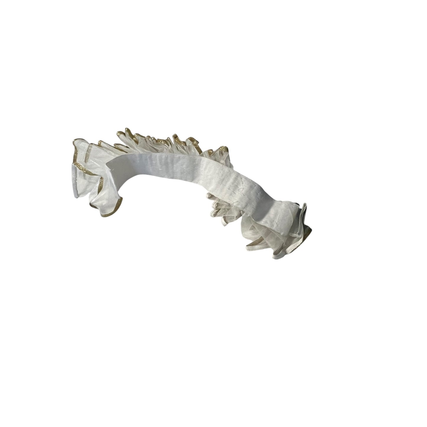 Vintage White Gold Ruffle Collar Dance Costume Neck Piece Elastic Hook Loop 14.25”