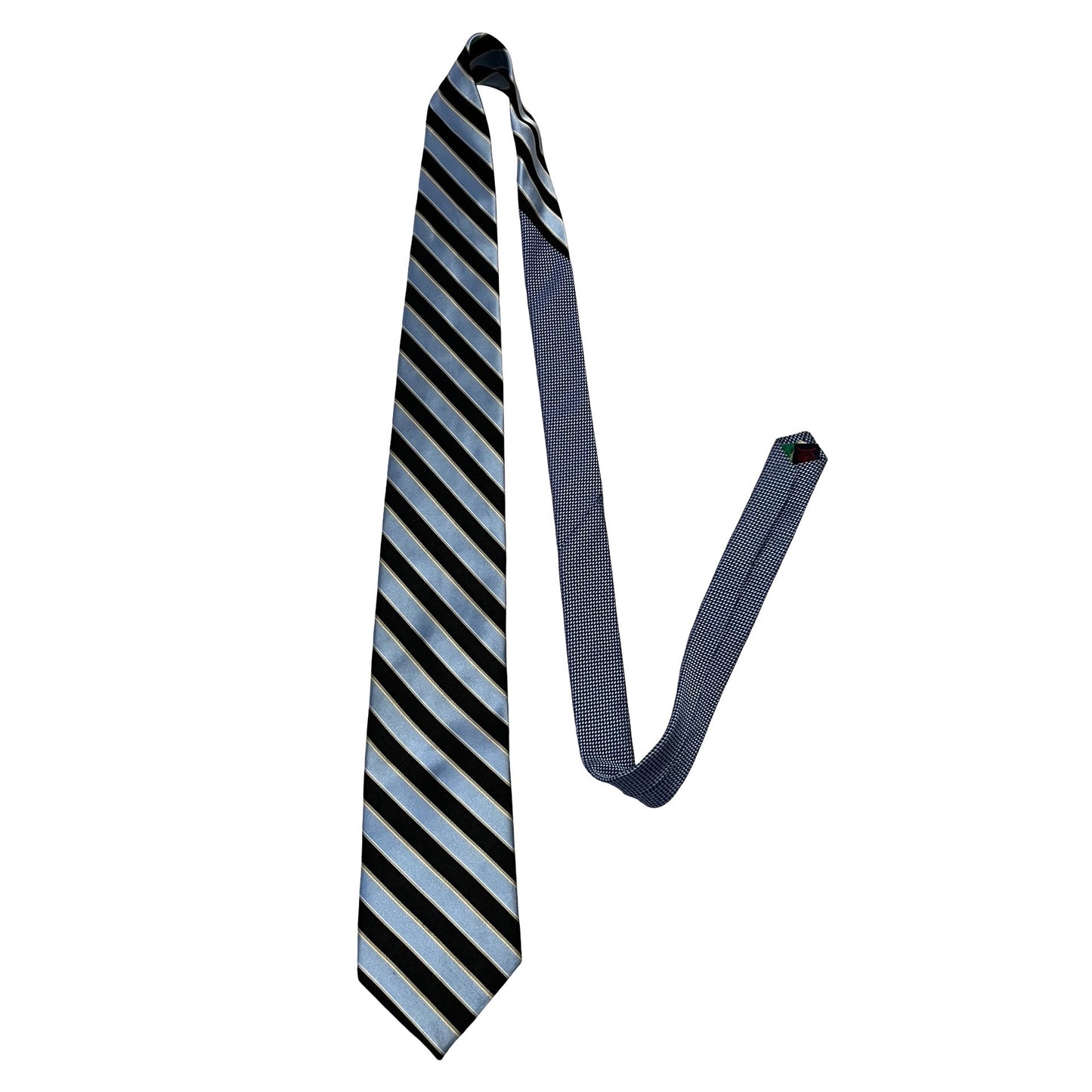 Tommy Hilfiger Silk Tie Blue Black Striped Classic Preppy USA Made
