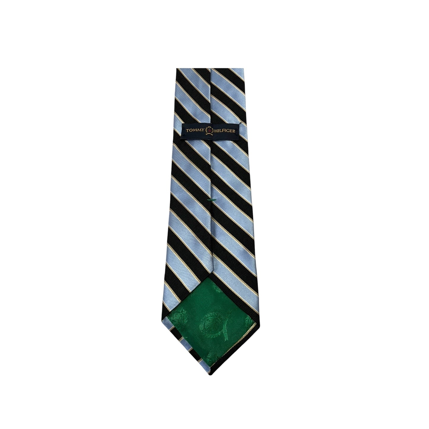 Tommy Hilfiger Silk Tie Blue Black Striped Classic Preppy USA Made