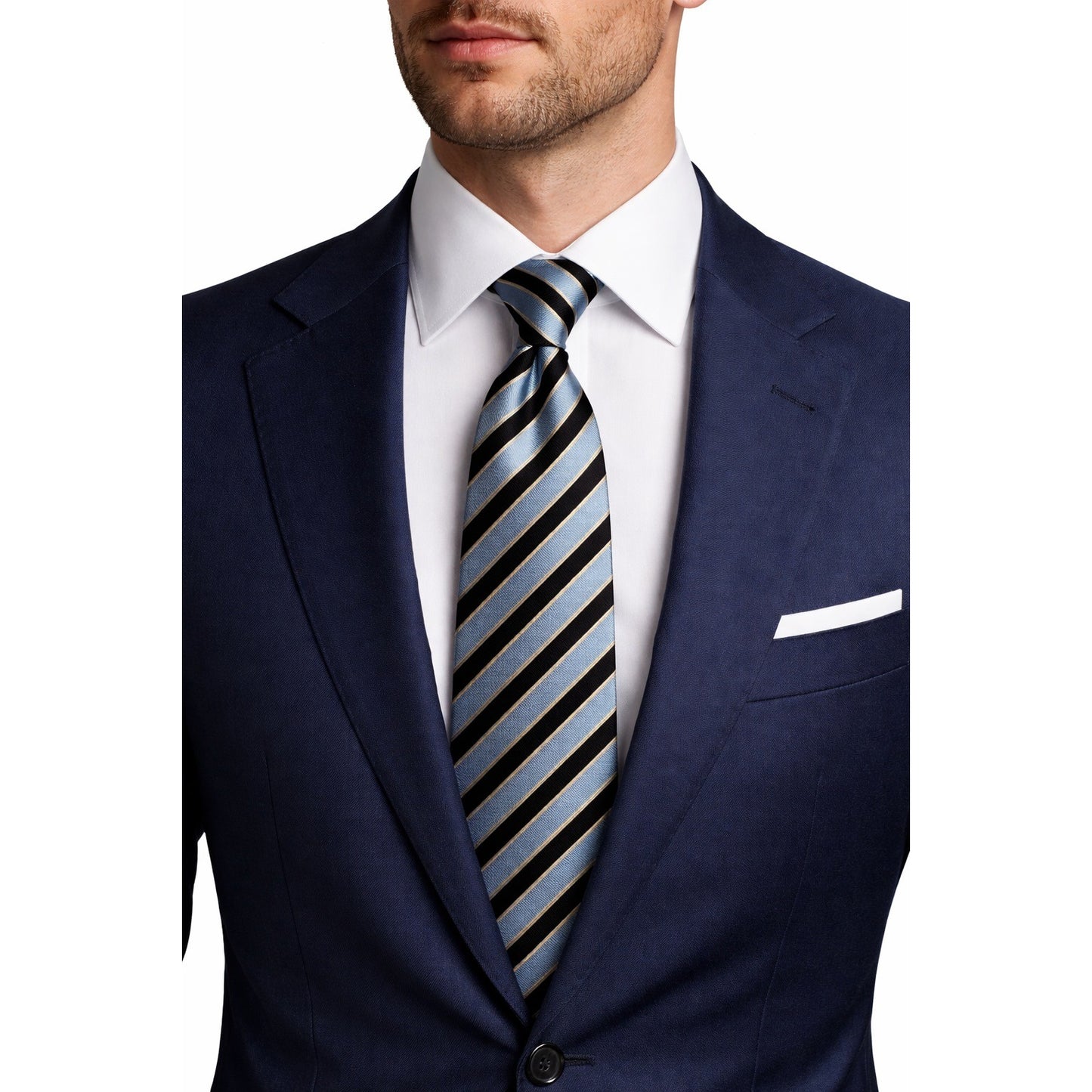 Tommy Hilfiger Silk Tie Blue Black Striped Classic Preppy USA Made