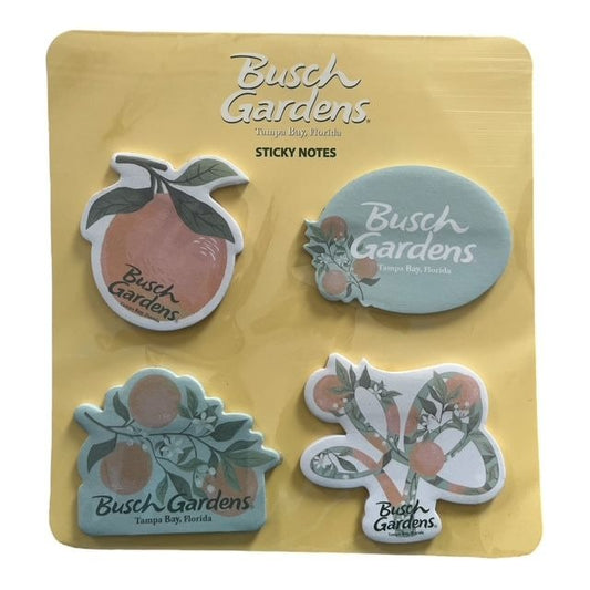Busch Gardens Sticky Notes – Discontinued Citrus-Themed Memo Pad Set – 4 Designs – Tampa Bay Florida