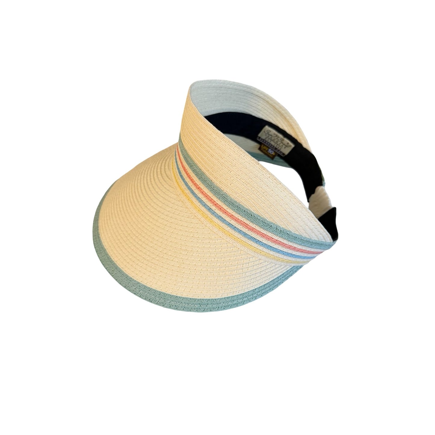 Sun N Sand Headwear Straw Visor Hat UPF 50+ Pastel Stripe Roll Up Beach Golf One Size