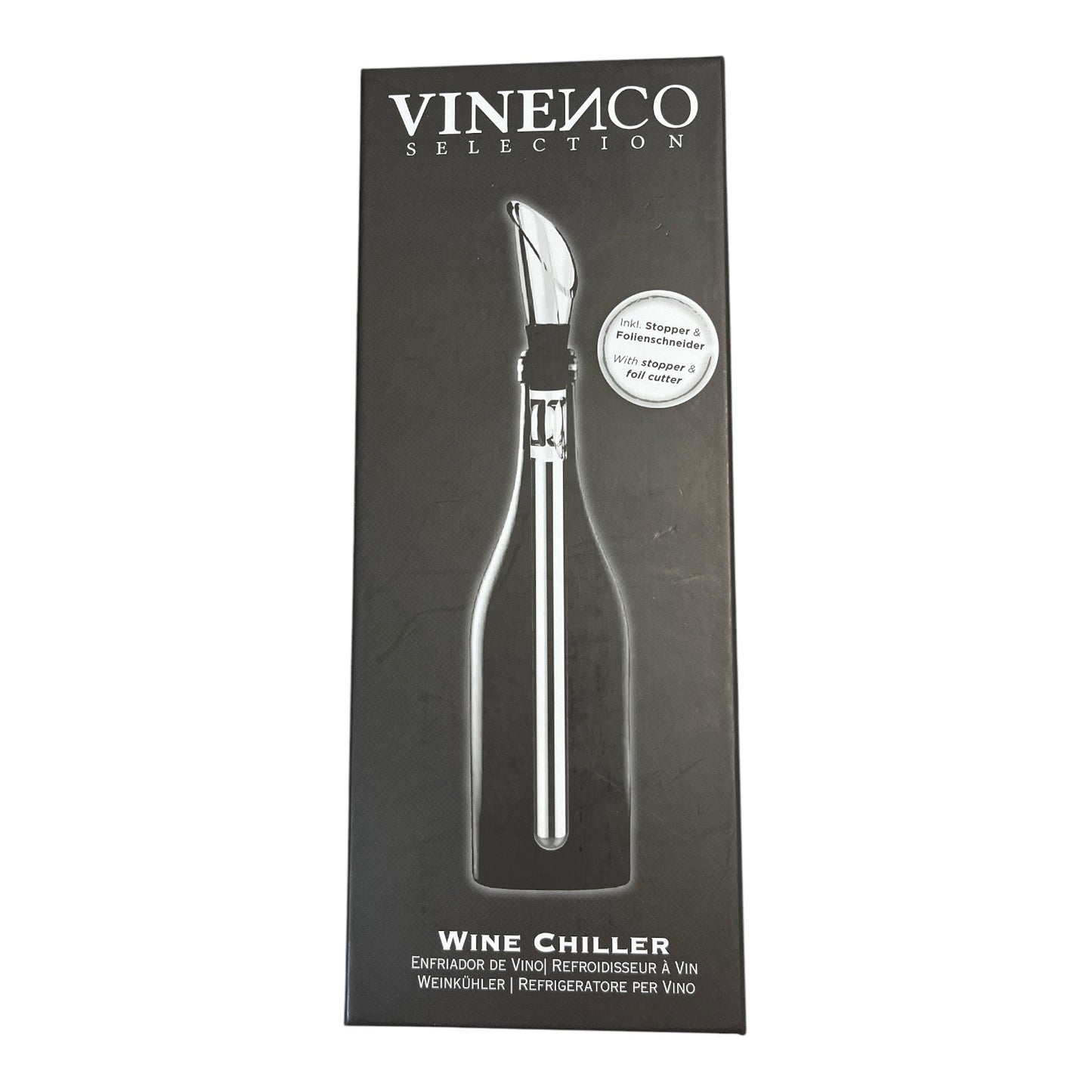 VINENCO Selection Wine Chiller with Pourer Stopper & Foil Cutter Stainless Steel