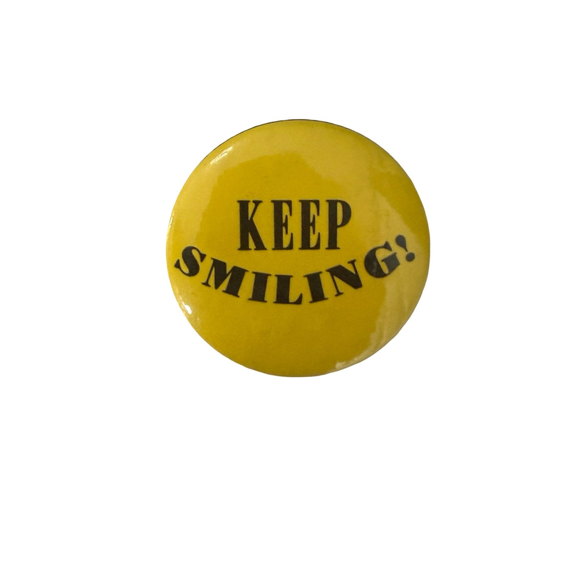 Vintage Hallmark Keep Smiling Yellow Pinback Button 1.5 Inch Retro Novelty