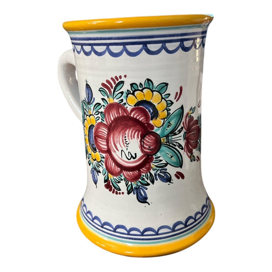 Modra Style Slovak Folk Pottery Floral Tankard Mug Hand Painted Ceramic 1990s 7.5"