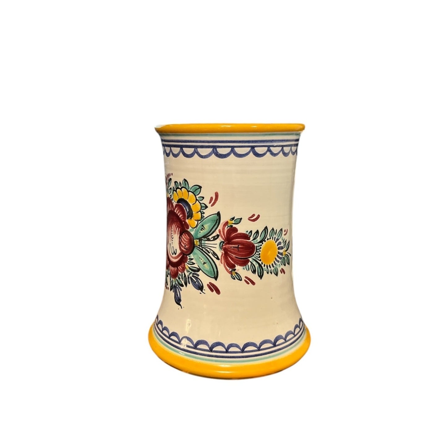 Modra Style Slovak Folk Pottery Floral Tankard Mug Hand Painted Ceramic 1990s 7.5"