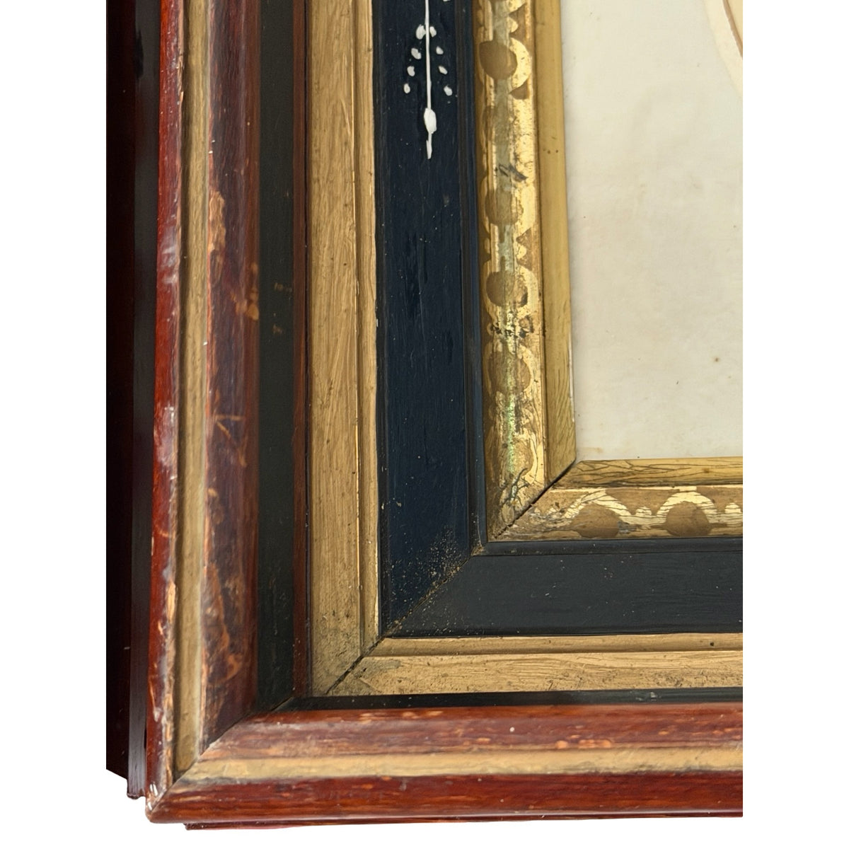 Antique c1855-1865 Hand Enhanced Portrait Photographs Pair Deep Wood Frames 15"
