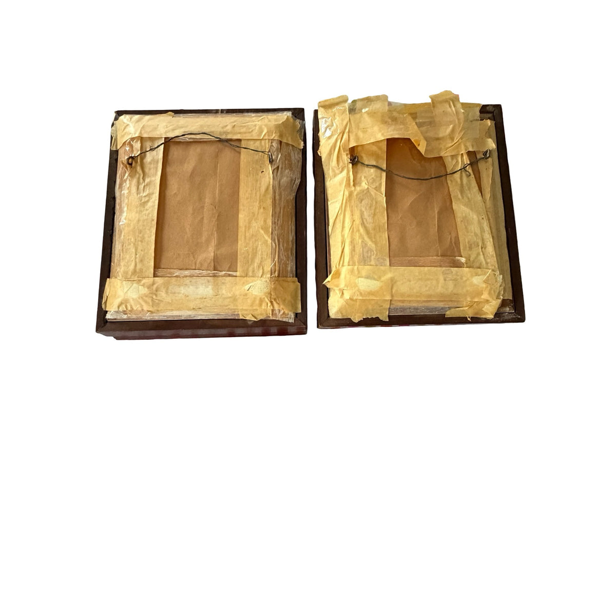 Antique c1855-1865 Hand Enhanced Portrait Photographs Pair Deep Wood Frames 15"