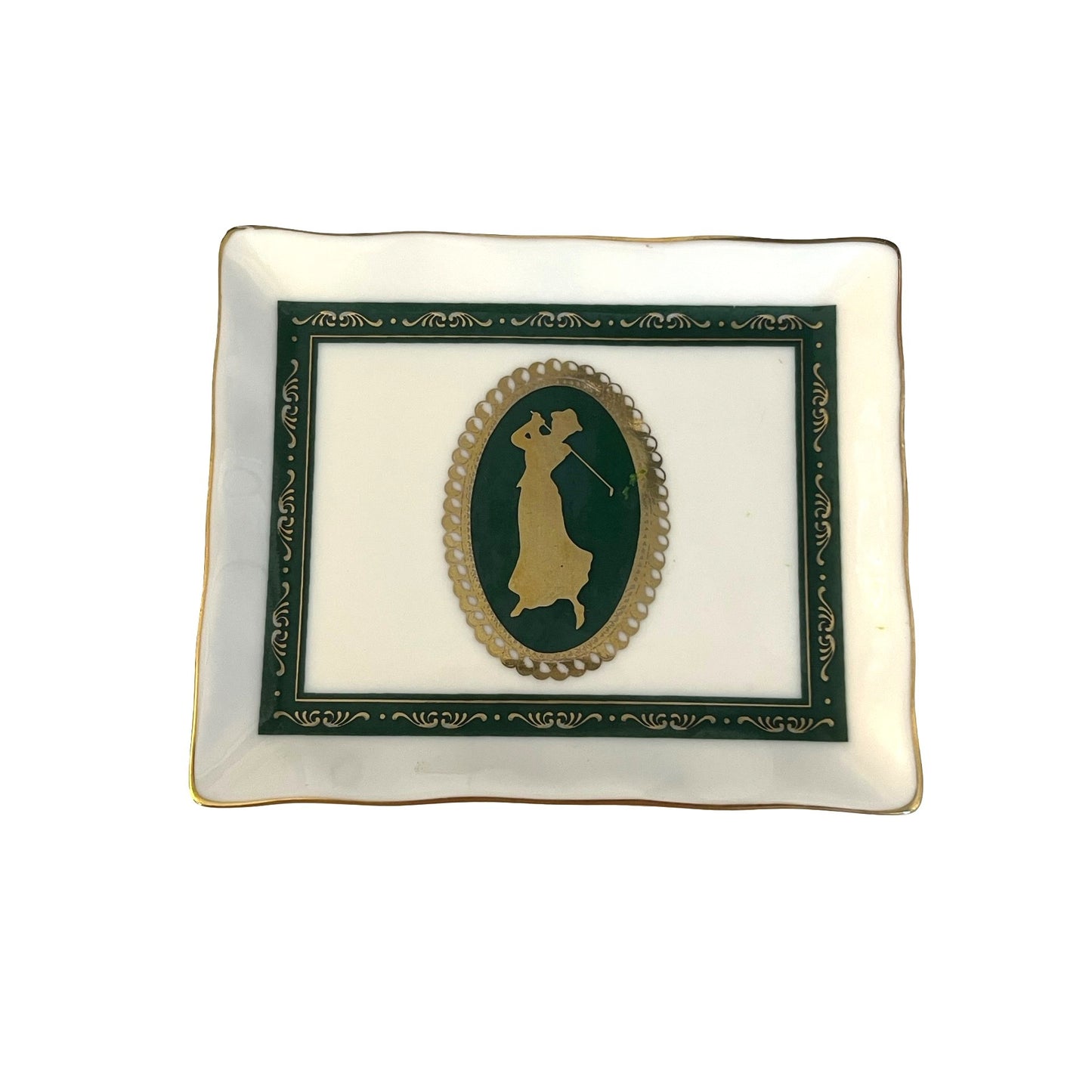 Papel Freelance Bone China Trinket Dish Golfer Green Gold Accent Thailand Vintage 1990s