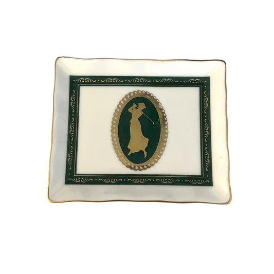 Papel Freelance Bone China Trinket Dish Golfer Green Gold Accent Thailand Vintage 1990s