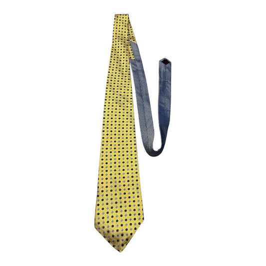 Vintage Tommy Hilfiger Yellow Silk Necktie Blue Geometric Dot Pattern Designer Tie