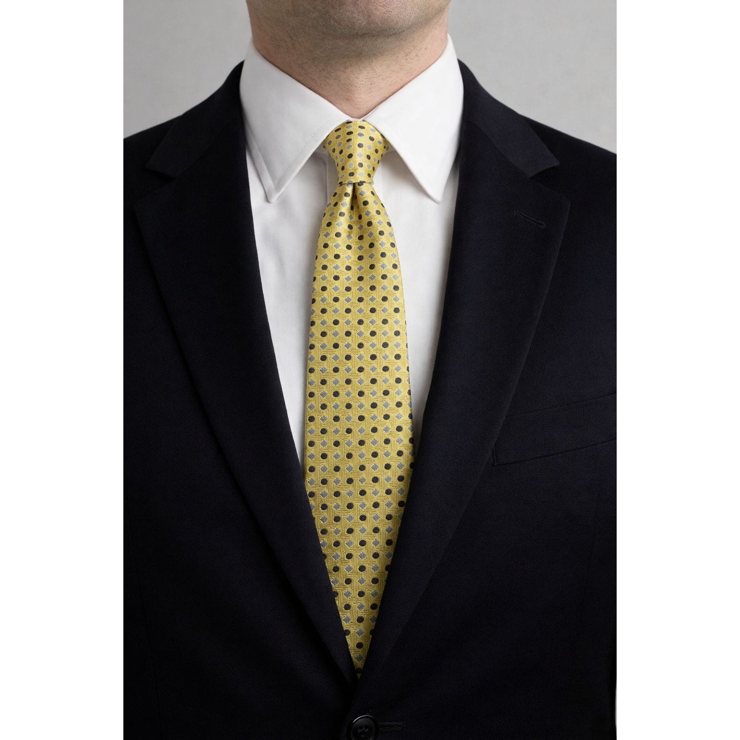 Vintage Tommy Hilfiger Yellow Silk Necktie Blue Geometric Dot Pattern Designer Tie
