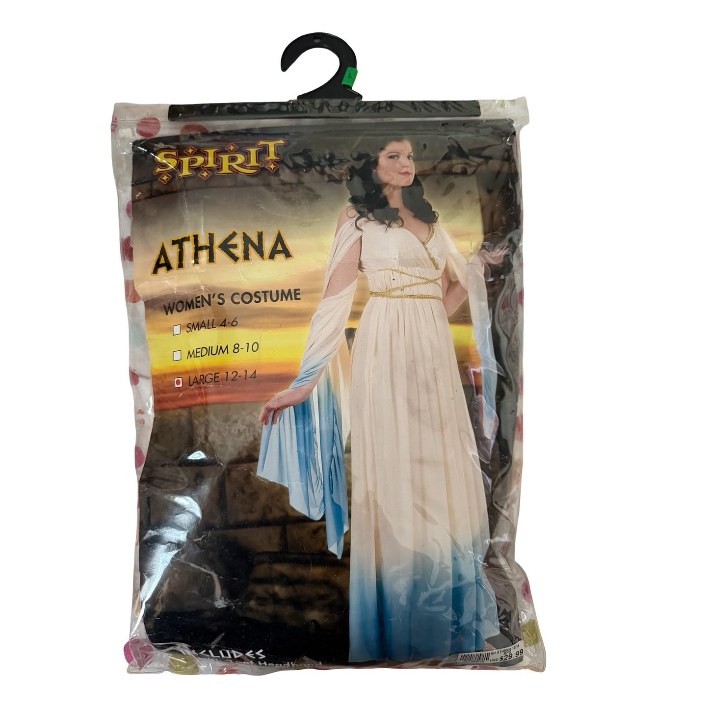 Spirit Halloween Athena Goddess Costume Adult Large 12-14 Greek Roman White Blue Dress