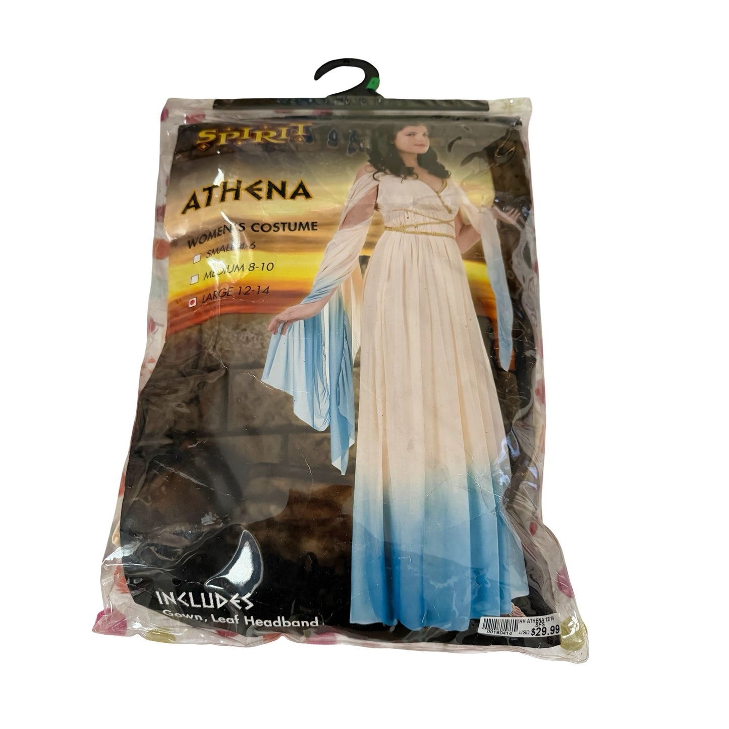 Spirit Halloween Athena Goddess Costume Adult Large 12-14 Greek Roman White Blue Dress