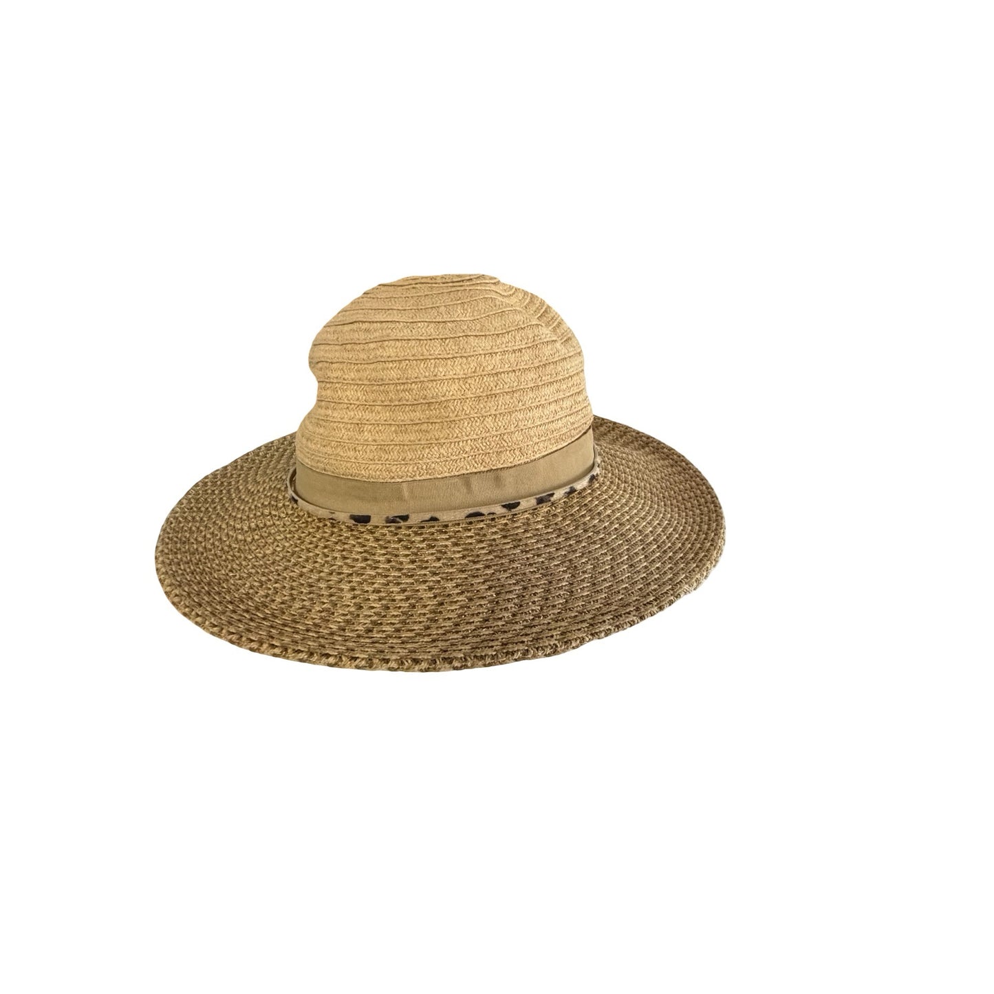 San Diego Hat Company Wide Brim Straw Sun Hat Leopard Accent Women's One Size