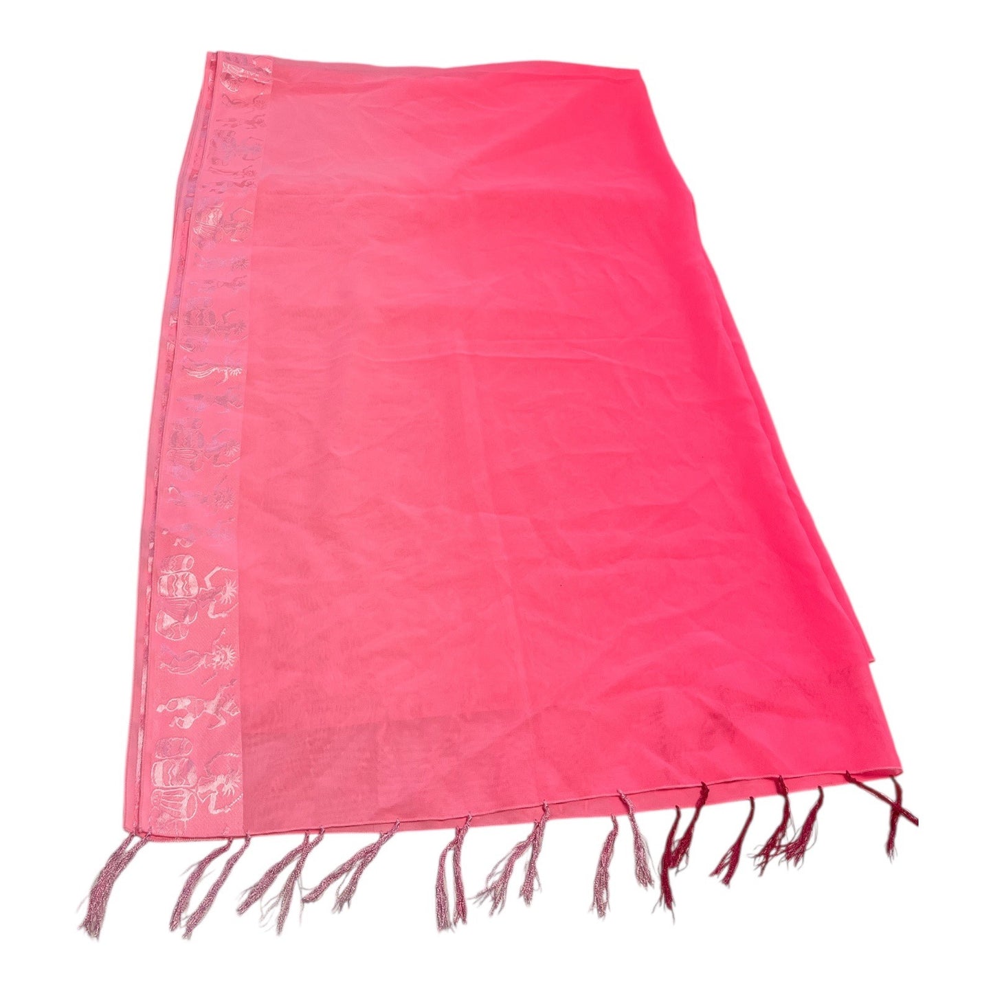 Rima Pink Ombré Terivoile Scarf Jacquard Animal Border Tassel Fringe Oversized