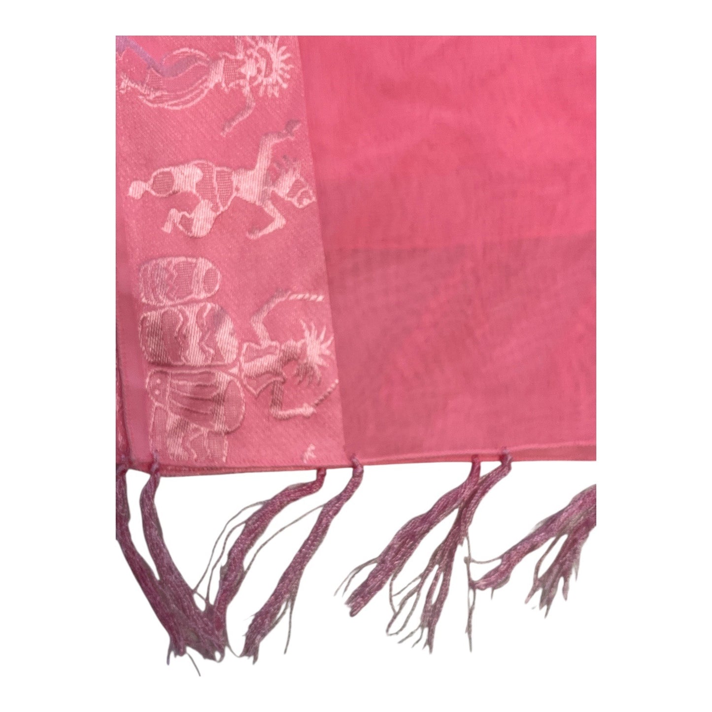 Rima Pink Ombré Terivoile Scarf Jacquard Animal Border Tassel Fringe Oversized