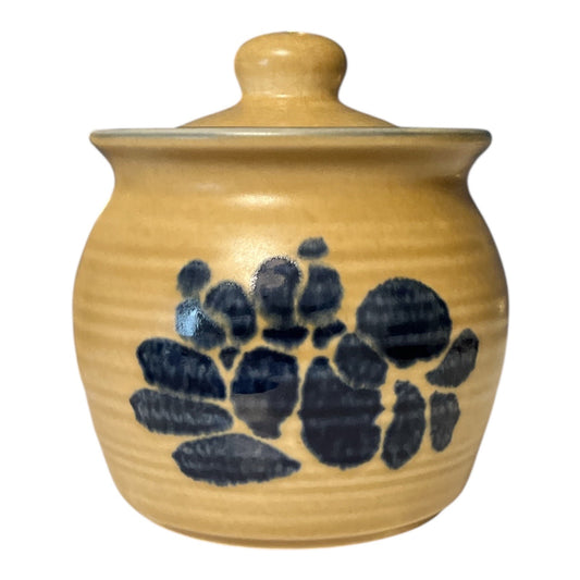 90s-2000s Rowe Pottery Works Lidded Stoneware Crock – Cobalt Blue Floral – Signed USA