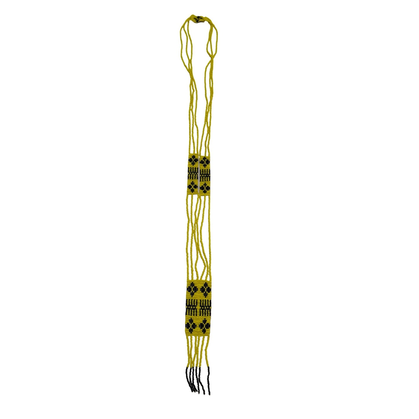 Vintage Yellow Black Seed Bead Necklace Tribal Ethnic Beaded Strand 38 Inch