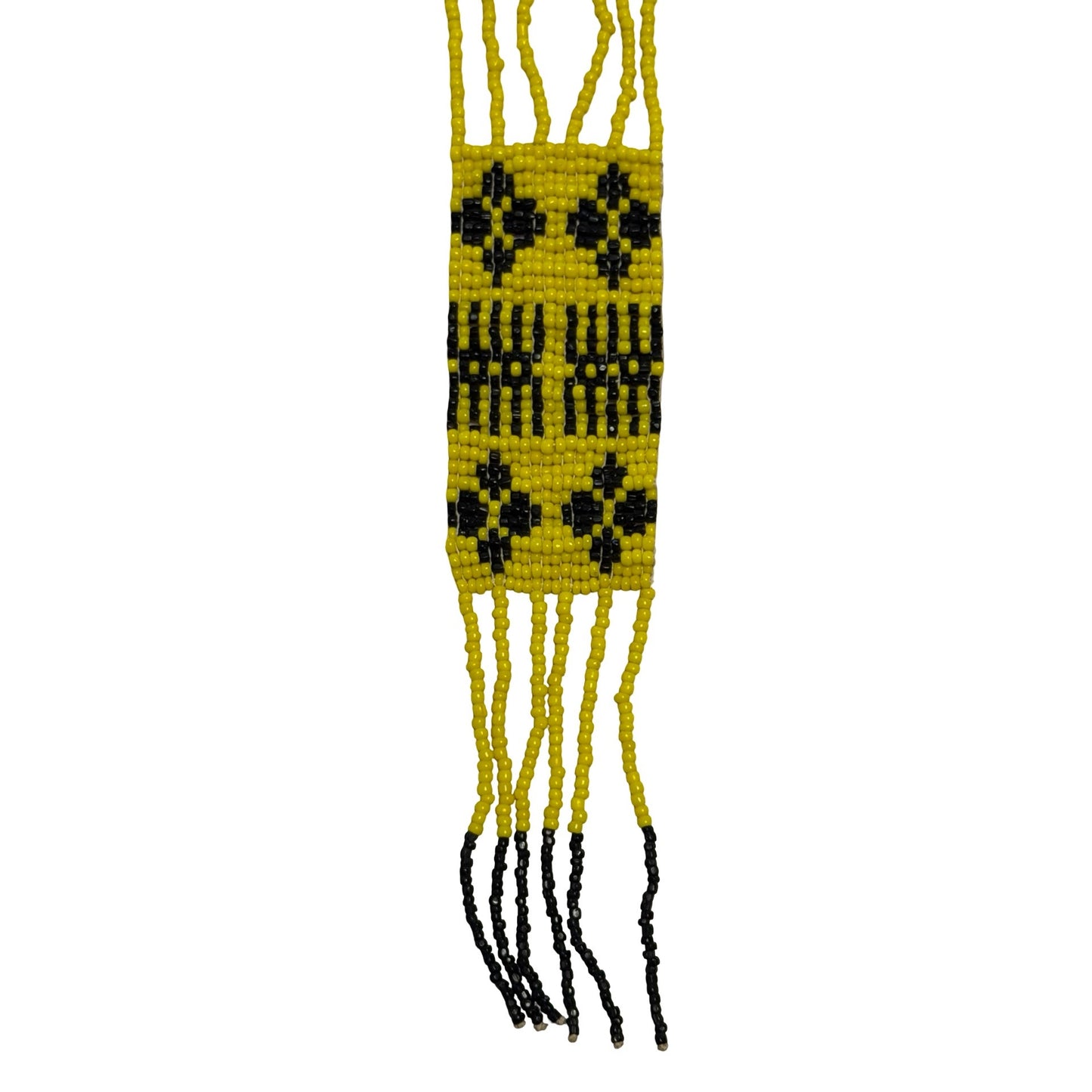 Vintage Yellow Black Seed Bead Necklace Tribal Ethnic Beaded Strand 38 Inch
