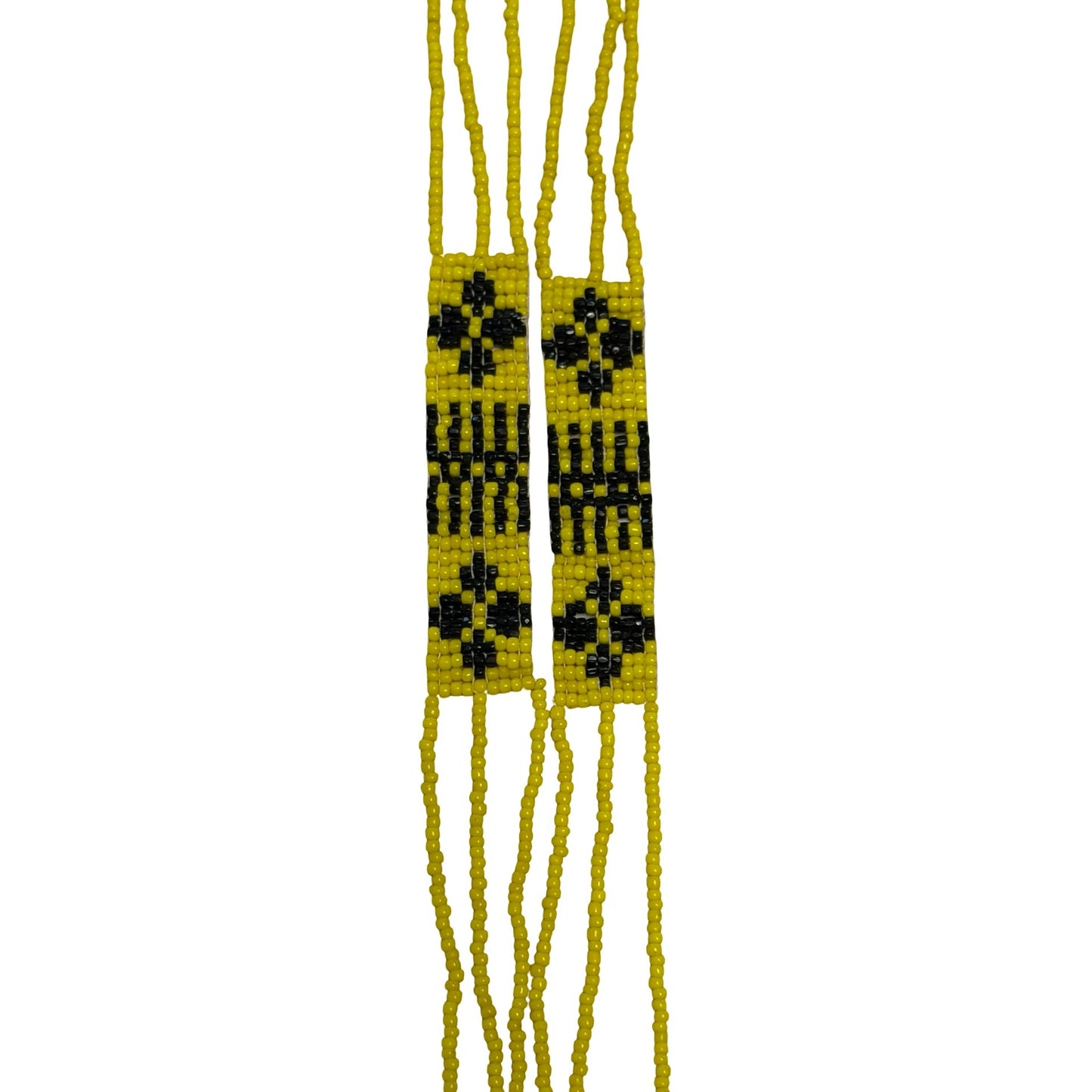 Vintage Yellow Black Seed Bead Necklace Tribal Ethnic Beaded Strand 38 Inch