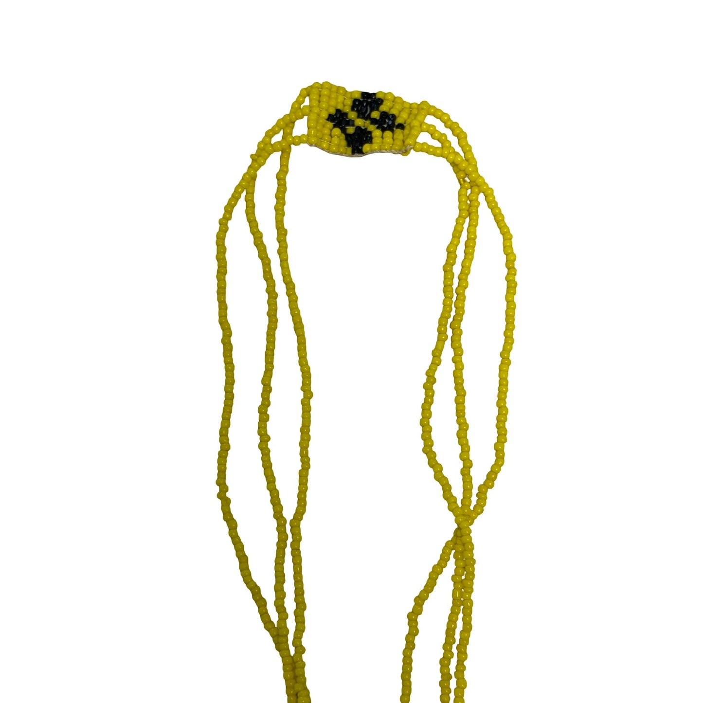 Vintage Yellow Black Seed Bead Necklace Tribal Ethnic Beaded Strand 38 Inch