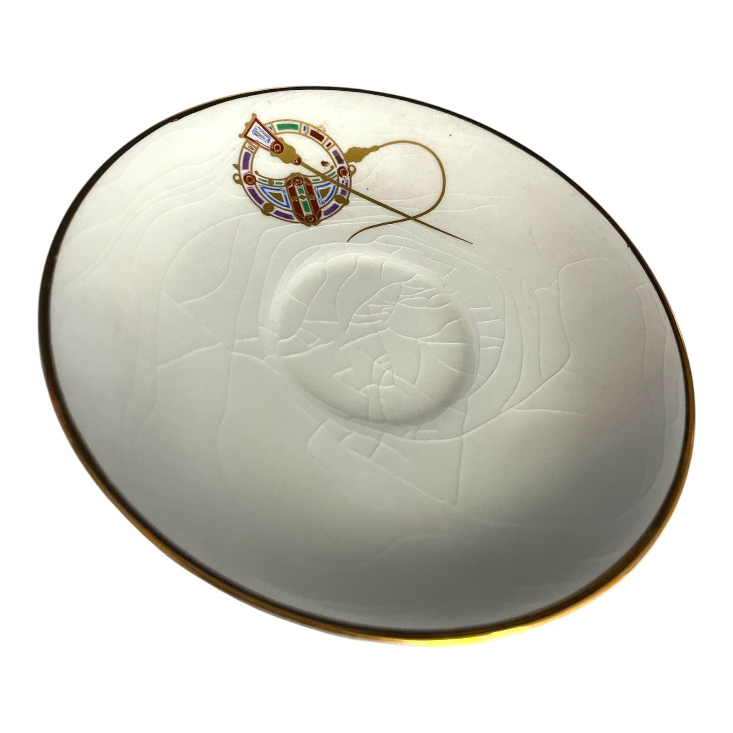 1960s Arklow Ireland Ironstone Demitasse Cups & Saucers – Clock Face Gold Trim – Set of 2 – One Saucer Chip