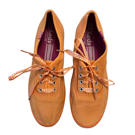Keds Orange Canvas Lace-Up Sneakers Size 7.5 With Checkered Laces & Rubber Sole