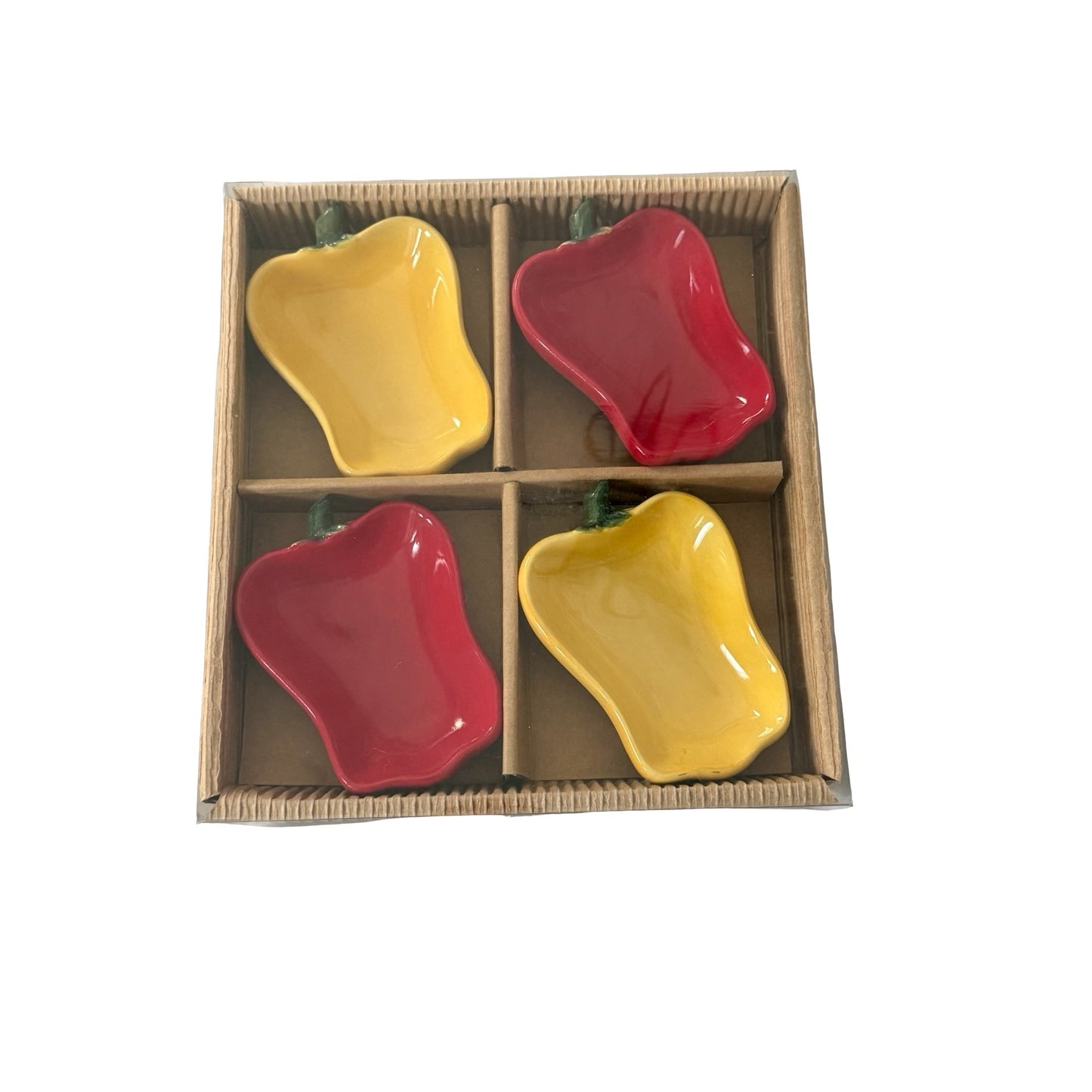 Harry & David Red and Yellow Bell Pepper Ceramic Dipper Bowls Set of 4 New Sealed