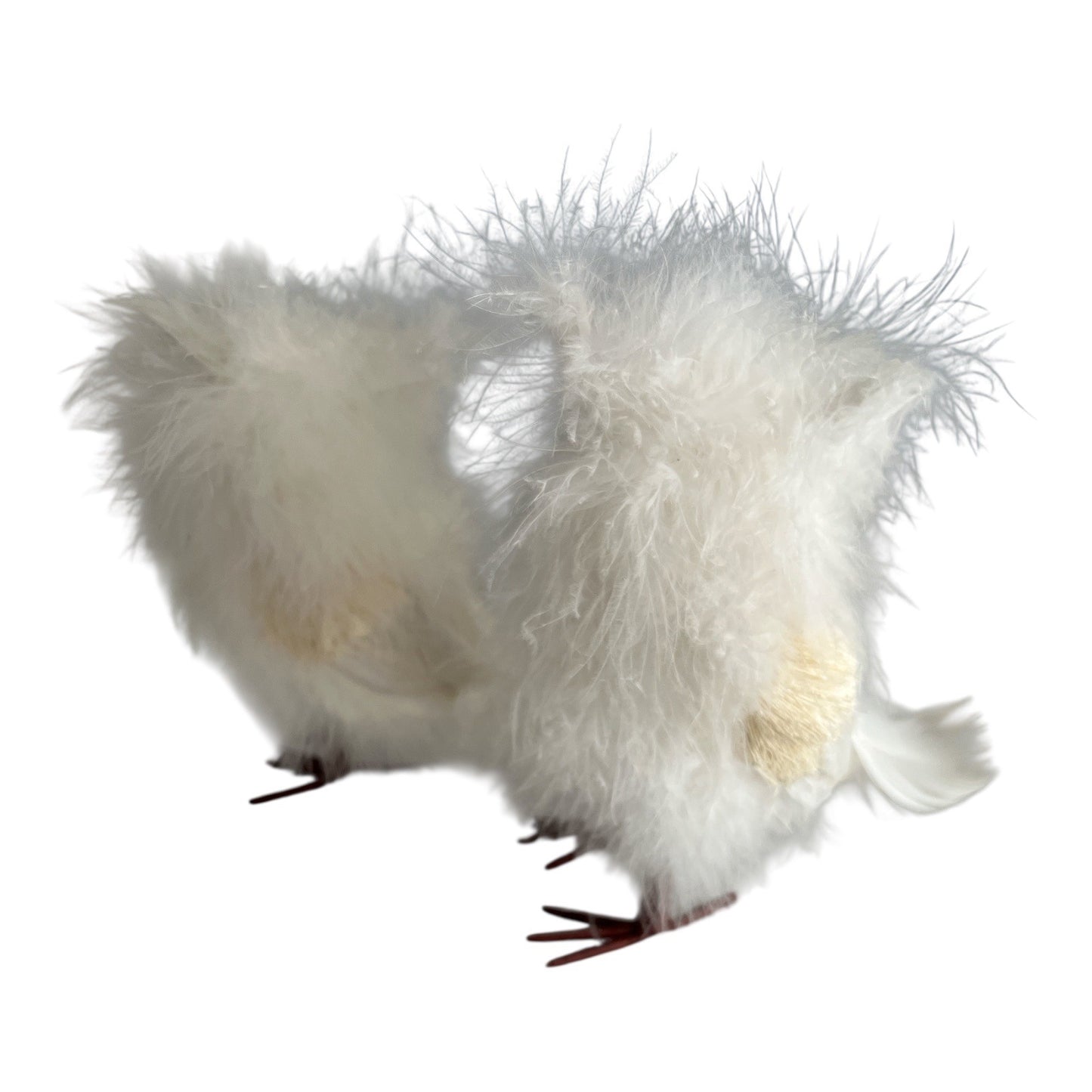 Pair of Vintage Feathered Owl Figurines – White Fluffy Birds – 5 Inch