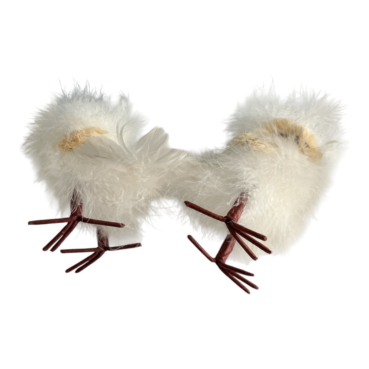 Pair of Vintage Feathered Owl Figurines – White Fluffy Birds – 5 Inch