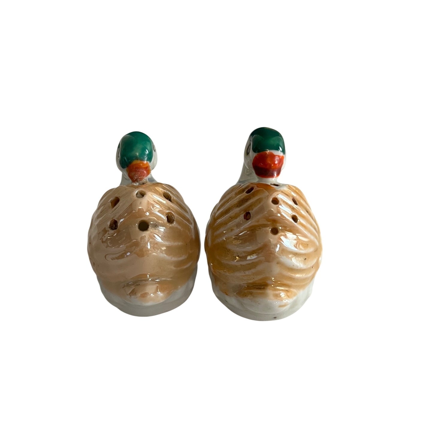 Vintage Japan Duck Salt Pepper Shakers Green Head Lusterware Set