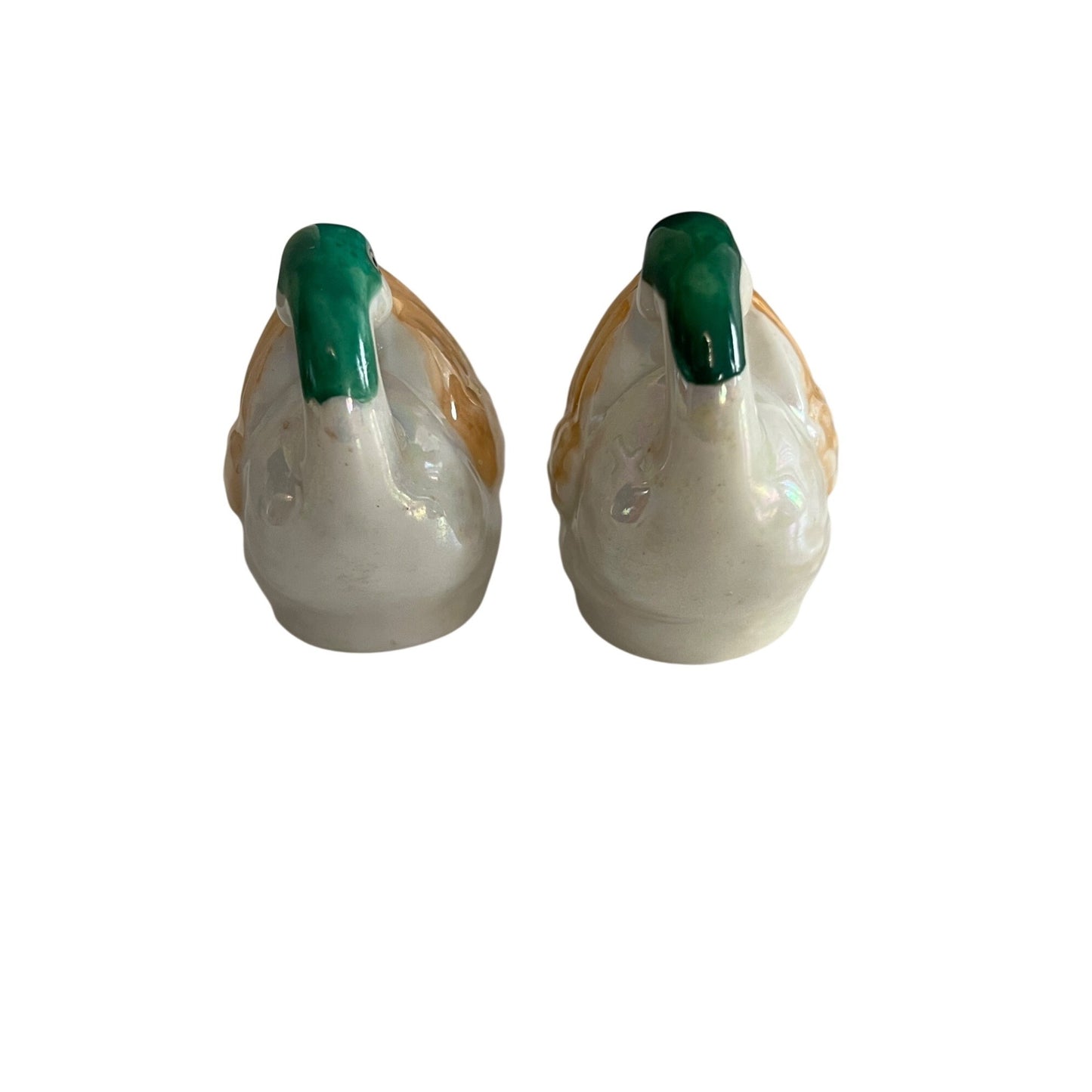 Vintage Japan Duck Salt Pepper Shakers Green Head Lusterware Set