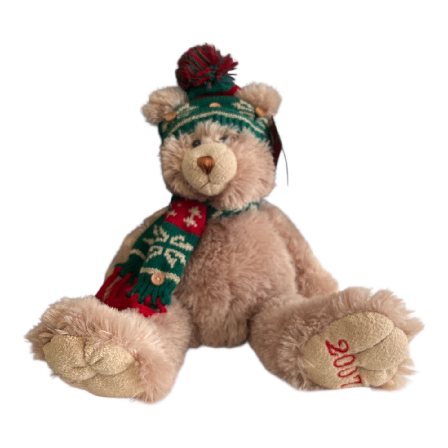 Dillard’s Trimmings 2007 Christmas Bear Plush 19 Inch Holiday Teddy With Hat Scarf