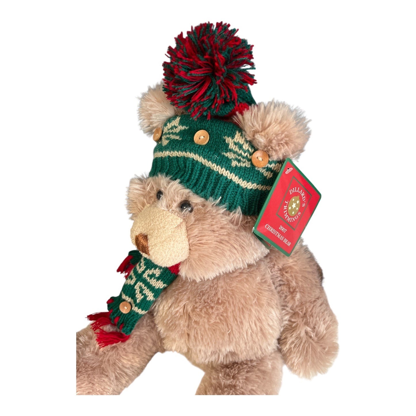 Dillard’s Trimmings 2007 Christmas Bear Plush 19 Inch Holiday Teddy With Hat Scarf