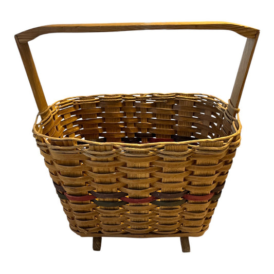 Large Handmade Wooden Market Basket on Two Feet – The Bow Tique Buffalo MO – Sturdy Rustic Gathering Basket