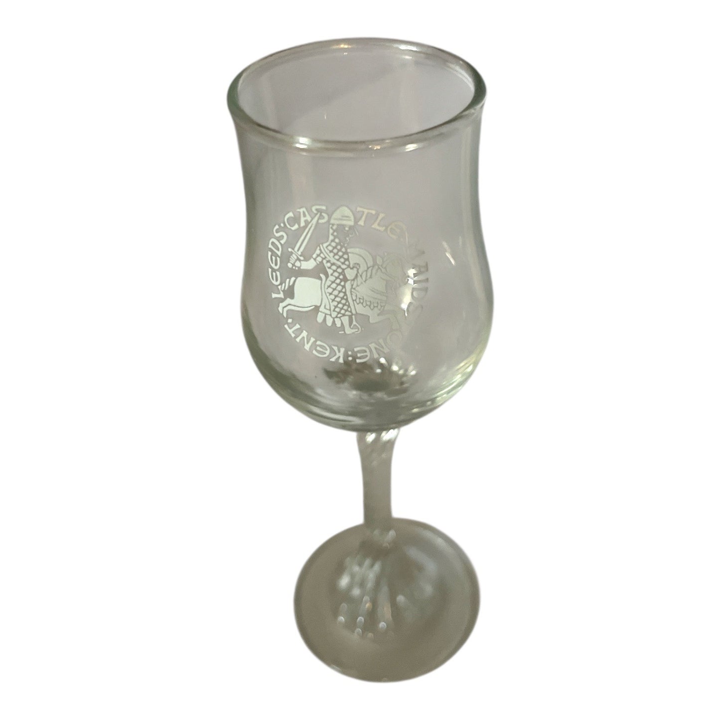 Leeds Castle Maidstone Kent England Etched Wine Glass Twisted Stem Souvenir Goblet