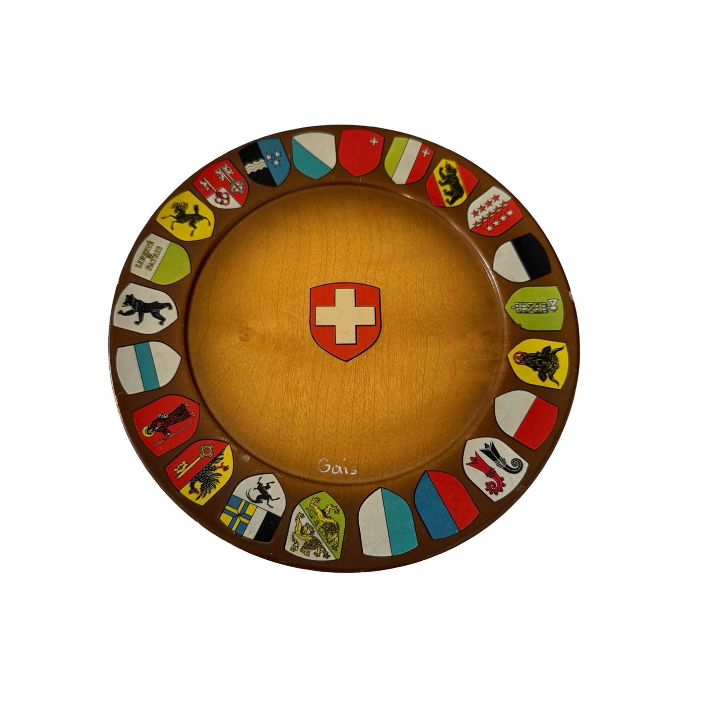 Swiss Cantons Heraldic Coat of Arms Wooden Wall Plaque Hand Painted Souvenir Display Plate