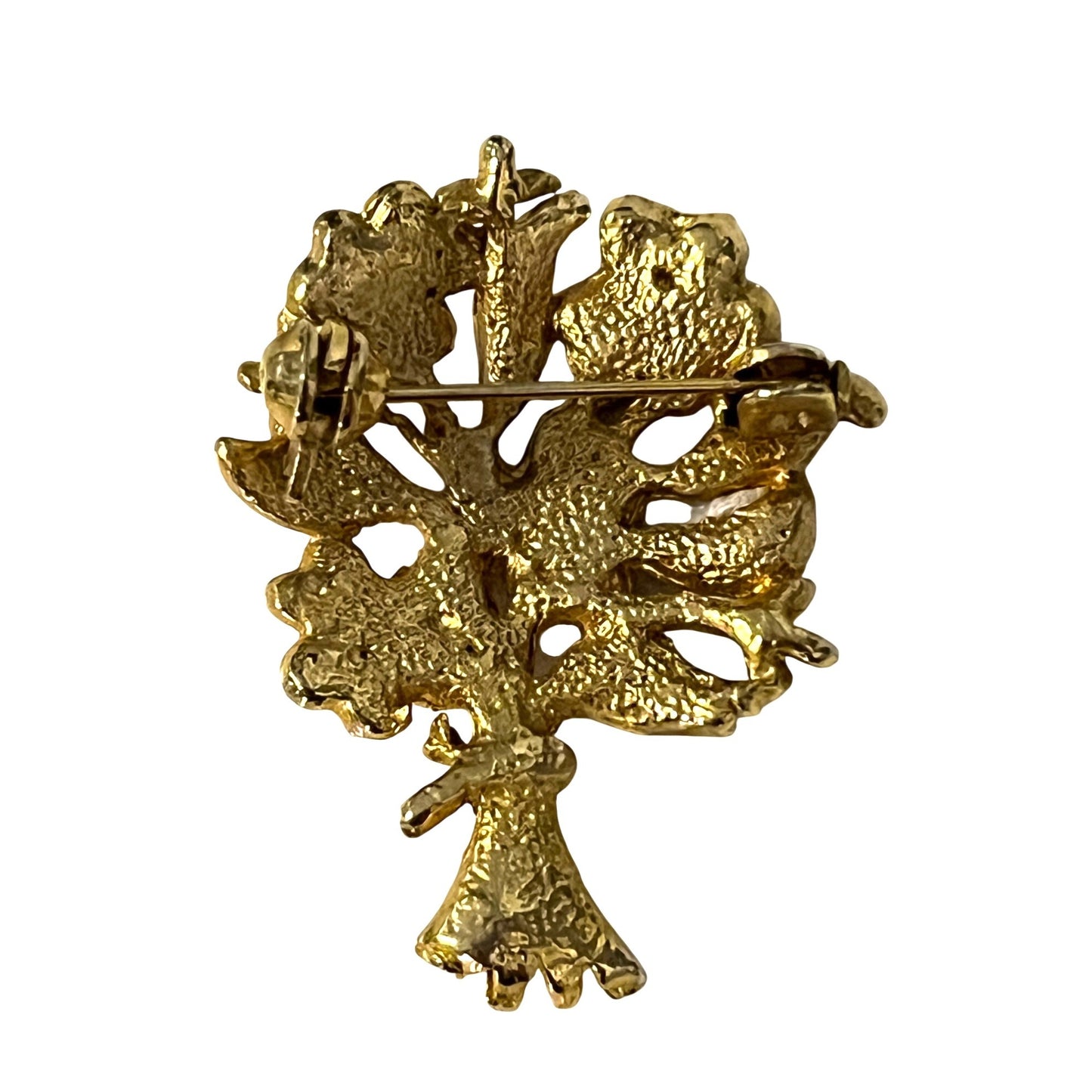 Vintage Gold Tone Red Enamel Flower Bouquet Brooch Floral Pin Statement
