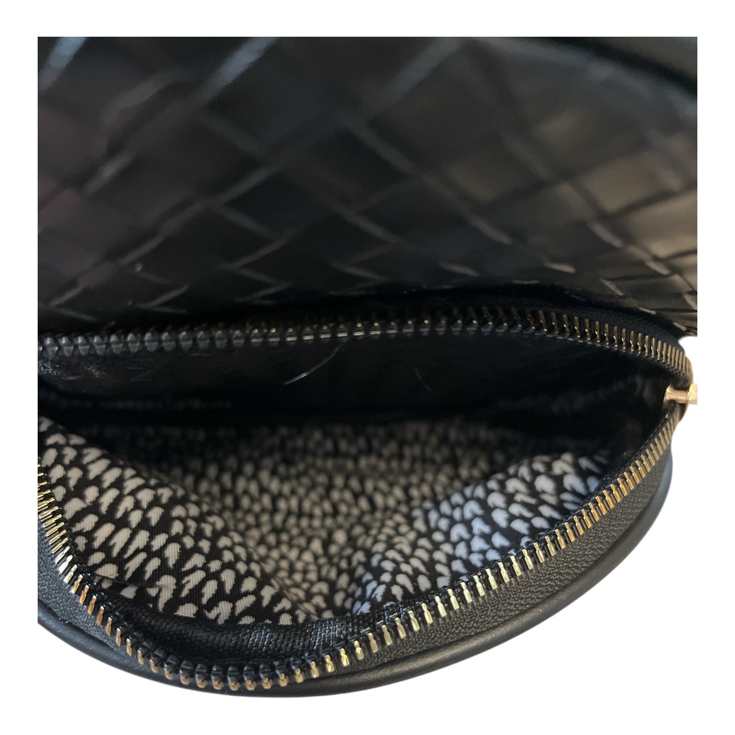 Black Woven Mini Backpack Textured Faux Leather Gold Zip Dual Compartment Purse